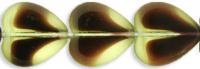 《ウランガラス》ハートウィンドウ15mm　オリバインアメジスト(1個～12個)　